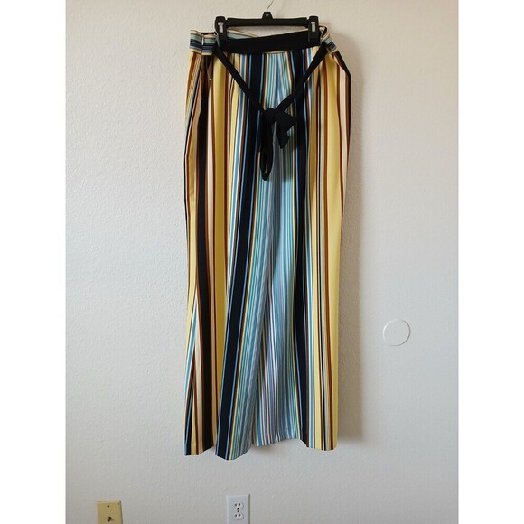 LENA GABRIELLE High Waist MultiColor Striped Retro Trousers Pants Size 12 - Picture 1 of 16